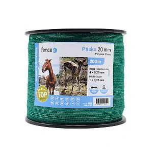 Páska pro elektrický ohradník, šířka 20 mm, zelená, délka 200 m, 0,45 Ω/m