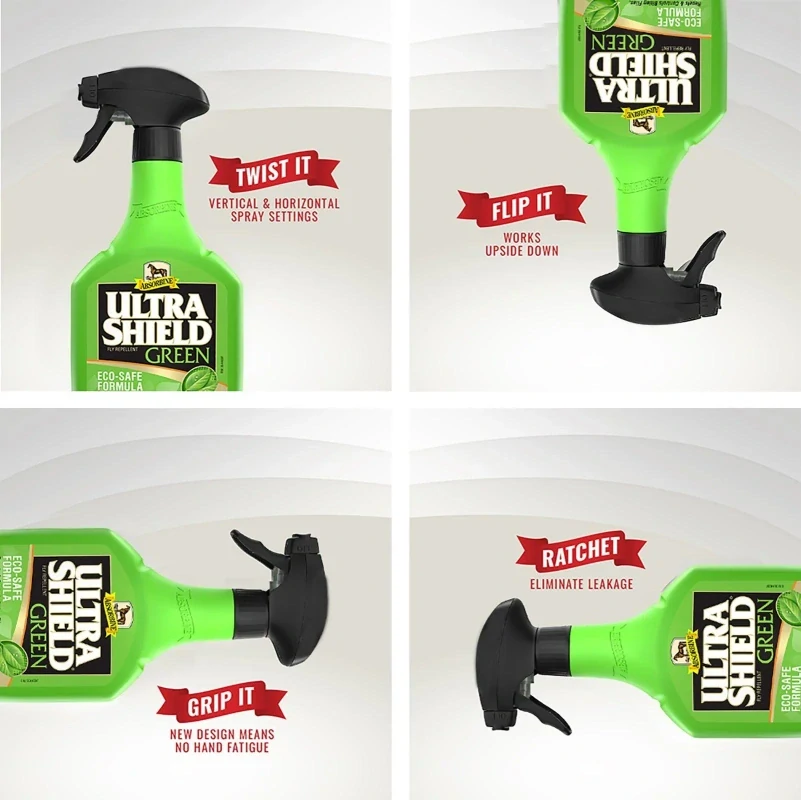 Absorbine UltraShield GREEN – přírodní koňský deodorant s esenciálními oleji (Lahev s rozprašovačem, 946 ml)