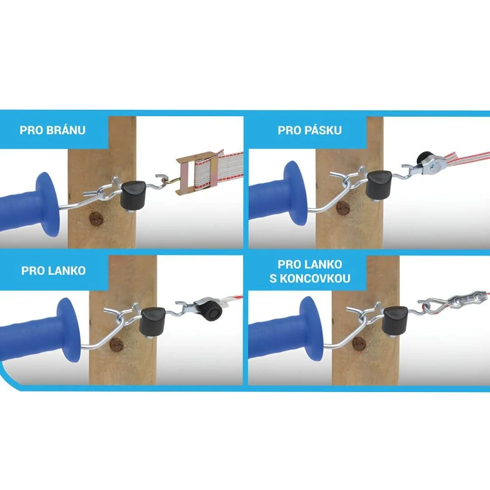 Bránový izolátor 2 oka se zahnutým vrutem pro elektrický ohradník - 4 ks