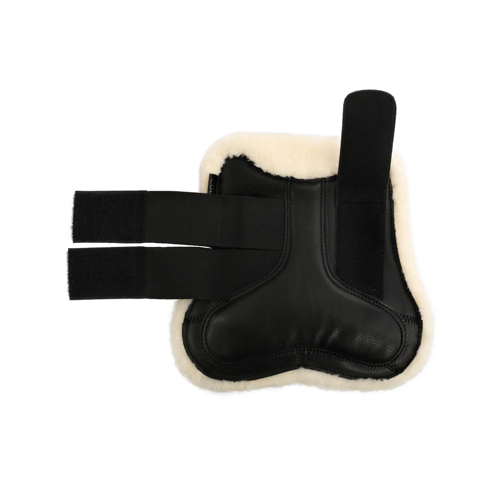 Kamaše přední Eco-leather Eco-wool ACAVALLO, s beránkem, pár, černé, full