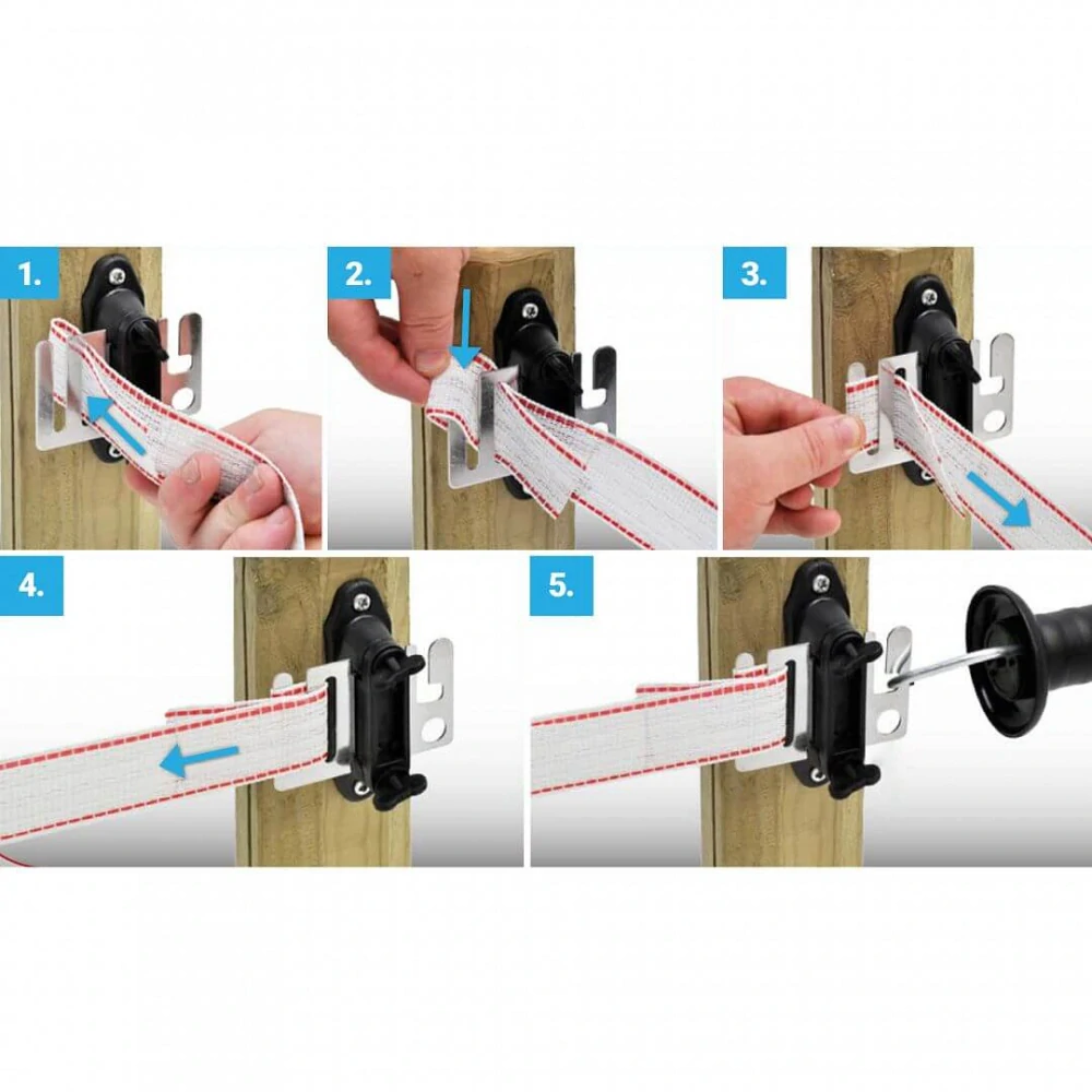 Izolátor pro elektrický ohradník k vchodové brance, plochý pro pásku do 40 mm, na hřebík nebo vrut - 4 ks