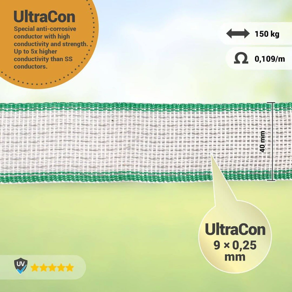 Páska pro elektrický ohradník, šířka 40 mm, zeleno-bílá, délka 200 m