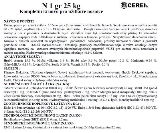 Cerea Ngr - kompletní krmivo pro nosnice - 25 kg