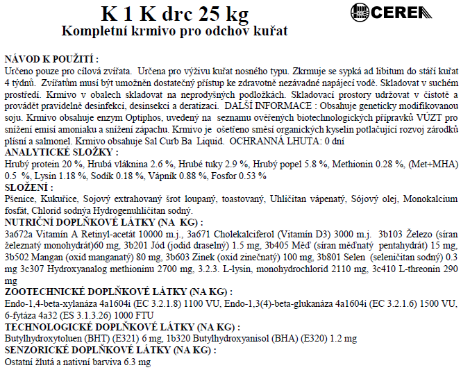Cerea NOSNÁ KUŘICE (0 – 4. týden) 25kg - K1K (K1)