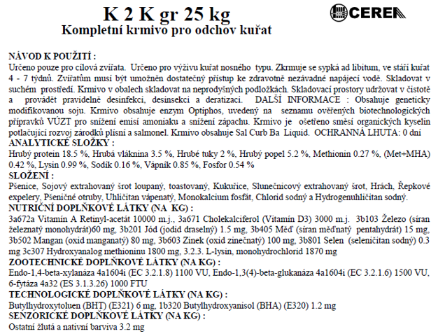 Cerea NOSNÁ KUŘICE (4. – 7. týden) 25 kg - K2K (K2)