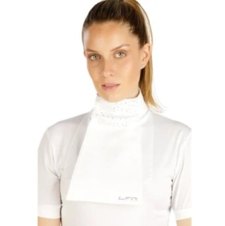 Plastron Litex, řasený, bílý s kamínky