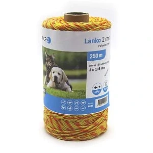 Lanko pro elektrický ohradník, průměr 2 mm, žluto-oranžové, délka 250 m, odpor 13,8 Ω/m