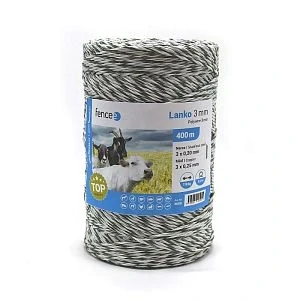 Lanko pro elektrický ohradník, průměr 3 mm, zeleno-bílé, délka 400 m, odpor 0,10 Ω/m