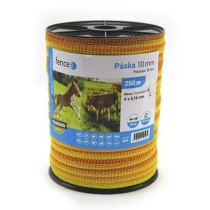 Páska pro elektrický ohradník, šířka 10 mm, žluto-oranžová, délka 250 m, 10,12 Ω/m