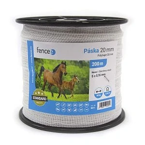 Ohradníková vodivá páska s šířkou 20 mm, bílá, 200m, odpor 7,34 Ω/m