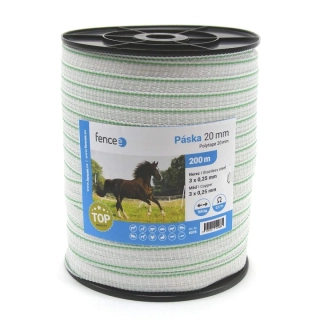 Páska pro elektrický ohradník, šířka 20 mm, zeleno-bílá, délka 200 m, odpor 0,10 Ω/m