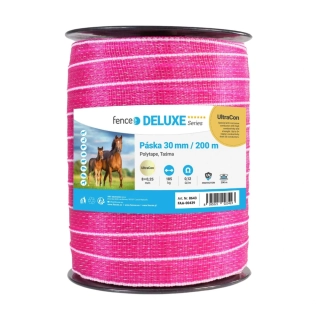 Páska pro elektrický ohradník, šířka 30 mm, růžovo-bílá, délka 200 m, odpor 0,12