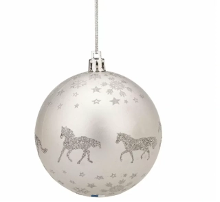 Vánoční baňky s motivem koně - sada 6 ks (červené/stříbrné)