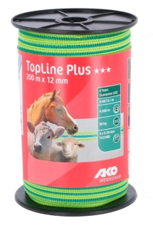 Polyetylenová páska pro elektrické ohradníky TopLine Plus 12 mm, neon. žlutozelená-modrá 200 m