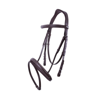 Kožená uzdečka QHP s prošíváním, hnědá