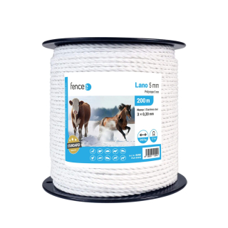 Lano pro elektrický ohradník, průměr 5 mm, bílé, délka 200 m, odpor 7,7 Ω/m