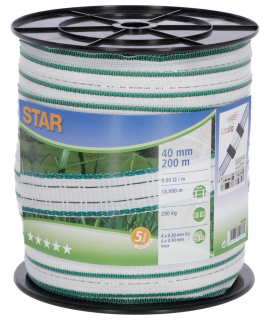 Ohradníková páska 40mm 200m STAR bílá/zelená, odpor 0,05 Ω/m