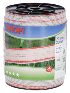 Ohradníková páska PROFI 20mm 200m bílá/červená, 0,31 Ω/m